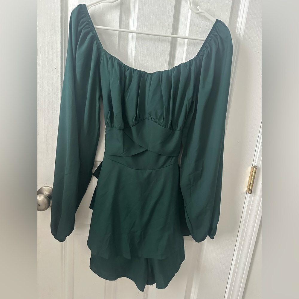 Off Shoulder Green Tie Back Romper